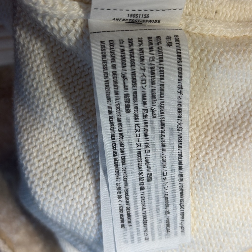 Abercrombie & Fitch Textural Notch Neck Sweater | Size M | Cream | Ribbed Knit - Picture 8 of 8